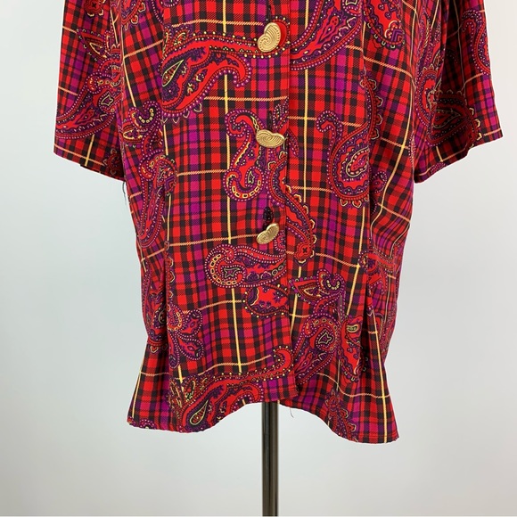 Vintage SK & Company Plaid Paisley Button Down Shirt Sz 14 - Picture 3 of 14
